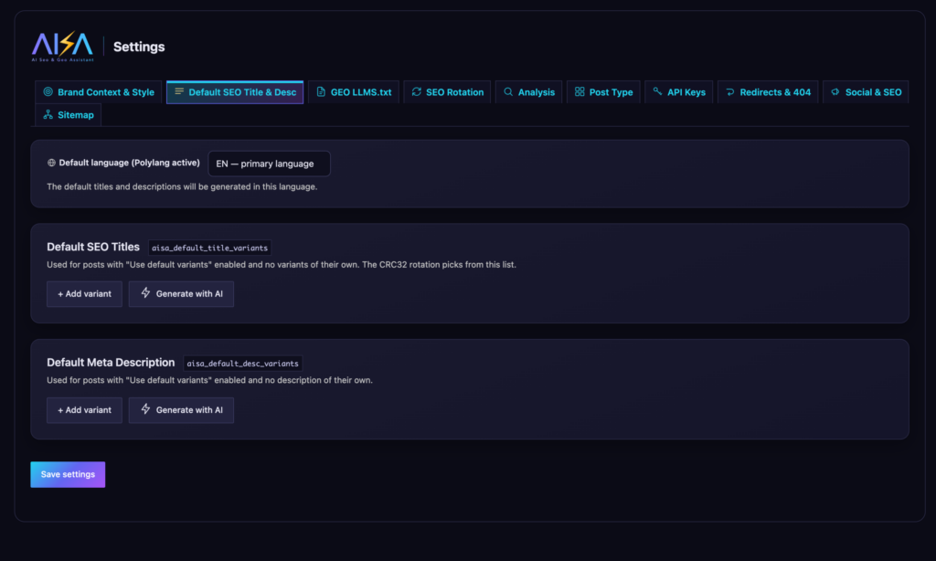 Default SEO title & description with SERP preview