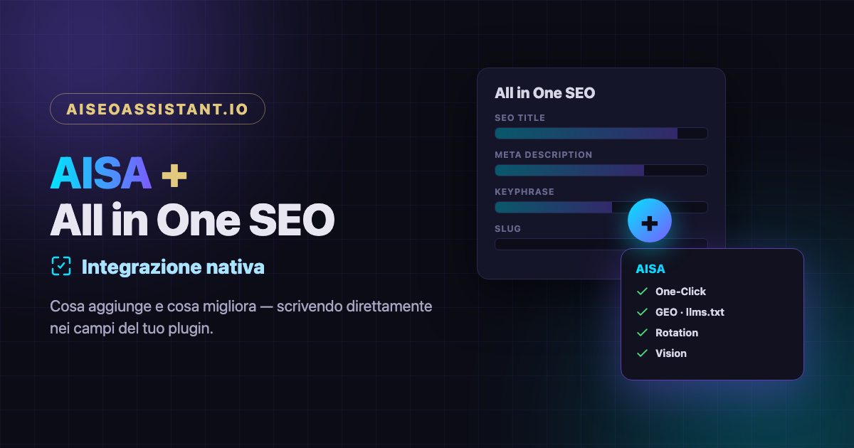 Integrazione AISA + All in One SEO: cosa aggiunge e cosa migliora